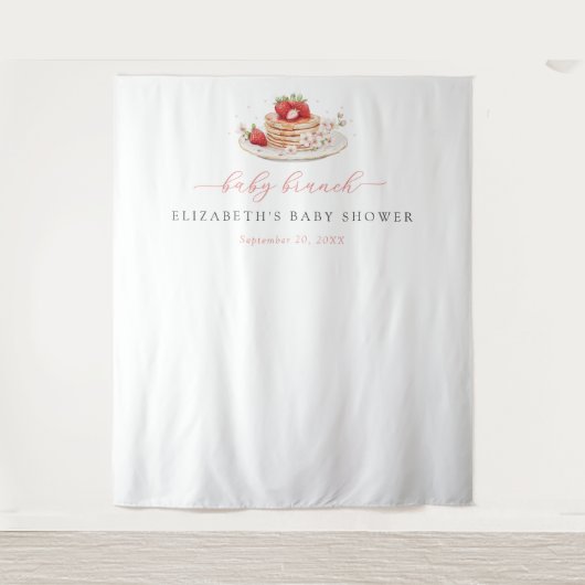 Aardbei Pannenkoek Brunch Baby shower Achtergrond Wandkleed (Voorkant)