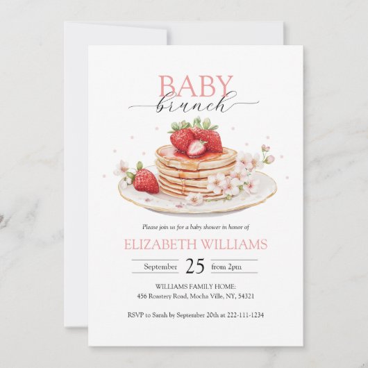 Aardbei Pannenkoek Brunch Baby shower met QR-code Kaart (Voorkant)