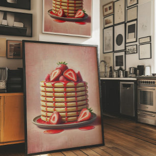 Aardbei Pannenkoek Muur Kunst Print Esthetische Po