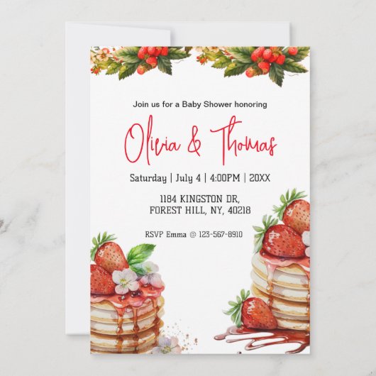 Aardbei Pannenkoekenbes zoet baby shower Kaart (Achterkant)