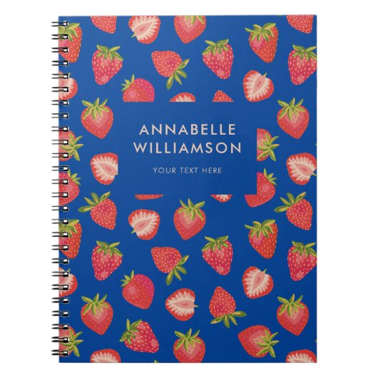 Aardbei Patroon blauw Notitieboek (Voorkant)