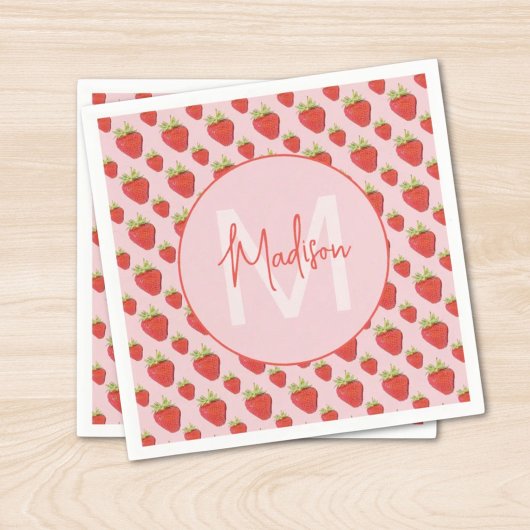 Aardbei Patroon Monogram  Servet