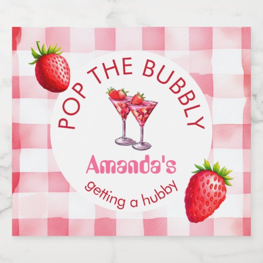 Aardbei Picknick Pop De Bubbly Bride-be Party Sparkling Wijnetiket (Enkel label)