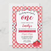 Aardbei Picnic 1e verjaardag Uitnodiging (Voorkant)