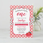 Aardbei Picnic 1e verjaardag Uitnodiging (Staand voorkant)