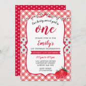 Aardbei Picnic 1e verjaardag Uitnodiging (Voorkant / Achterkant)