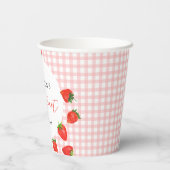 Aardbei Pink Berry Eerste Plaid Gingham Verjaardag Papieren Bekers (Achterkant)