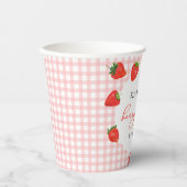 Aardbei Pink Berry Eerste Plaid Gingham Verjaardag Papieren Bekers (Voorkant)