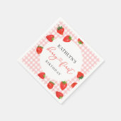Aardbei Pink Berry Eerste Plaid Gingham Verjaardag Servet (Hoek)