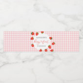 Aardbei Pink Berry Eerste Plaid Gingham Verjaardag Waterfles Etiket (Enkel label)