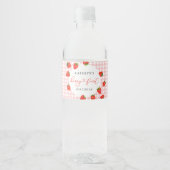 Aardbei Pink Berry Eerste Plaid Gingham Verjaardag Waterfles Etiket (Voorkant)