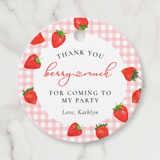 Aardbei Pink Berry Plaid Gingham Verjaardag Bedankjes Labels (Voorkant)