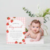 Aardbei Pink Berry Plaid Gingham Verjaardag Bedankkaart (Staand voorkant)