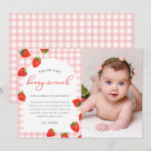 Aardbei Pink Berry Plaid Gingham Verjaardag Bedankkaart (Voorkant / Achterkant)