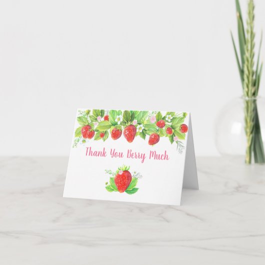 Aardbei Pink Floral Birthday Bedankkaart (Voorkant)