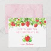 Aardbei Pink Floral Birthday Bedankkaart (Voorkant / Achterkant)