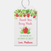 Aardbei Pink Floral Birthday Cadeaulabel (Voorkant)