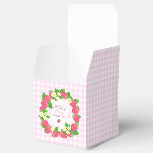 Aardbei Pink Gingham Bedankdoosjes (Geopend)