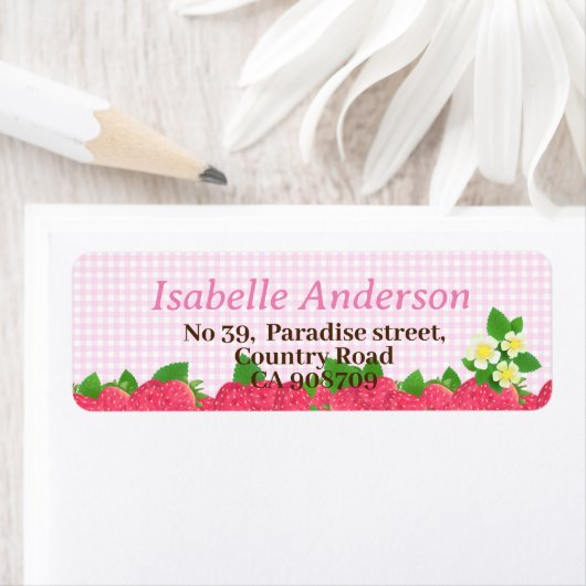 Aardbei Pink Gingham Etiket (Insitu)