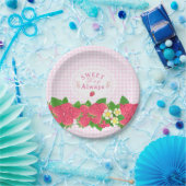 Aardbei Pink Gingham Papieren Bordje (Feest)