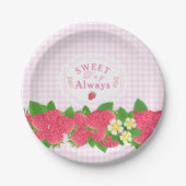 Aardbei Pink Gingham Papieren Bordje (Voorkant)