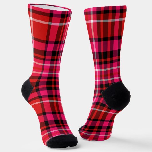 Aardbei Plaid Rood Roze en Wit Sokken (Gebogen)