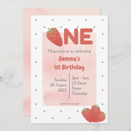 Aardbei Polka Dot EEN Kaart (Voorkant / Achterkant)