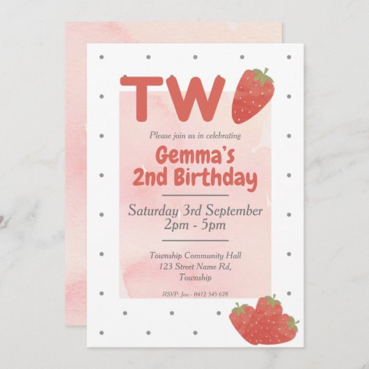 Aardbei Polka Dot TWEE 2 Kaart (Voorkant / Achterkant)