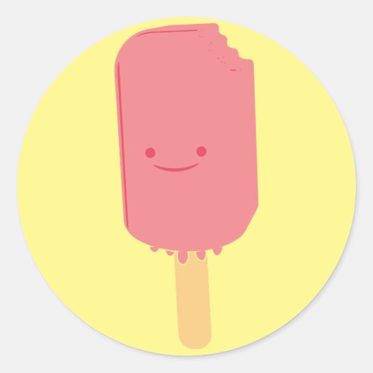 Aardbei Popsicle Cartoon Tekening Ronde Sticker (Voorkant)