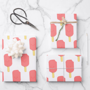 Aardbei Popsicle Leuke Cartoon Tekening Inpakpapier Vel