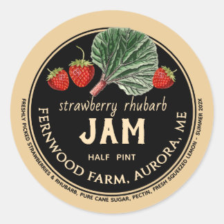 Aardbei Rabarber Jam Jar Label Zelfgemaakte Jelly