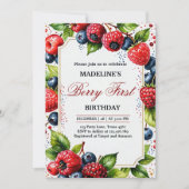 Aardbei Raspberry Berry Eerste 1e Verjaardag Deel Kaart (Voorkant)