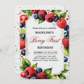 Aardbei Raspberry Berry Eerste 1e Verjaardag Deel Kaart (Voorkant / Achterkant)