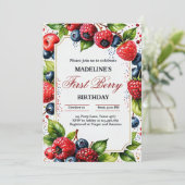 Aardbei Raspberry Berry Eerste 1e Verjaardag Deel Kaart (Staand voorkant)