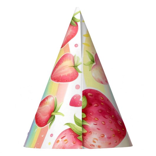 Aardbei regenboogbes eerste 1e verjaardag feesthoedjes (Achterkant)