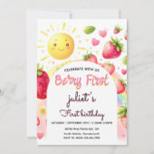 Aardbei regenboogbes eerste 1e verjaardag kaart (Voorkant)