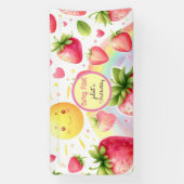 Aardbei regenboogbes eerste 1e verjaardag spandoek (Verticaal)