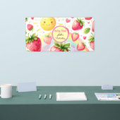 Aardbei regenboogbes eerste 1e verjaardag spandoek (Beurs)