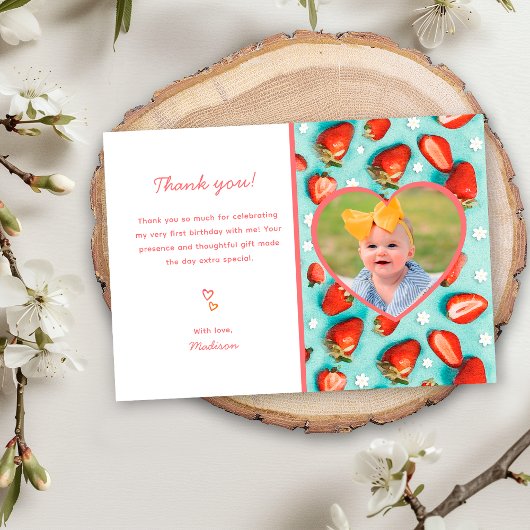 Aardbei Retro 1e Berry Eerste Verjaardag Bedankkaart