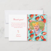 Aardbei Retro 1e Berry Eerste Verjaardag Bedankkaart (Voorkant)