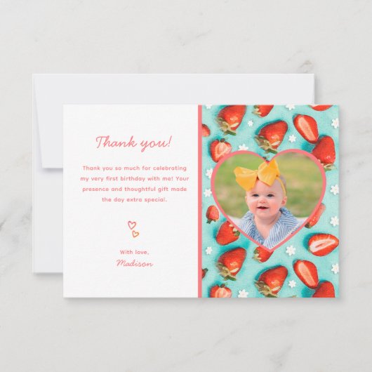  Aardbei Retro 1e Berry Eerste Verjaardag Bedankkaart (Voorkant)