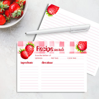 Aardbei Retro Recept Kaart Baby shower Gingham