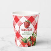 Aardbei Rode Gingham Picknick Papier Cups Papieren Bekers (Achterkant)