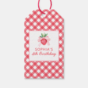 Aardbei Rode Picknick Plaid Gift Label Cadeaulabel