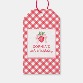 Aardbei Rode Picknick Plaid Gift Label Cadeaulabel