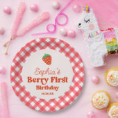 Aardbei Rode Roze Berry Eerste 1e Verjaardagsfeest Papieren Bordje (Feest)