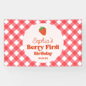 Aardbei Rode Roze Berry Eerste 1e Verjaardagsfeest Spandoek (Horizontaal)
