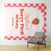 Aardbei Rode Roze Berry Eerste 1e Verjaardagsfeest Wandkleed (In Situ (horizontaal))