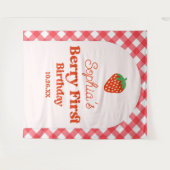 Aardbei Rode Roze Berry Eerste 1e Verjaardagsfeest Wandkleed (Voorkant (horizontaal))