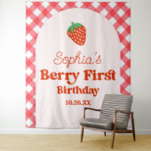 Aardbei Rode Roze Berry Eerste 1e Verjaardagsfeest Wandkleed (In situ)